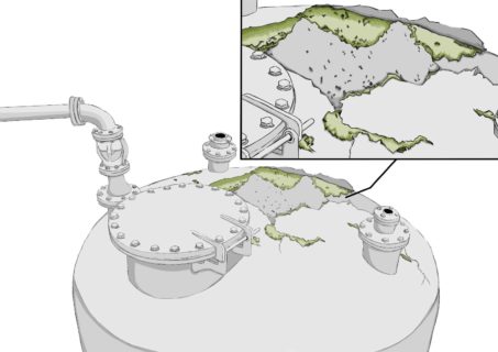 FRP製塩酸貯蔵タンクの劣化は天井部から進行する